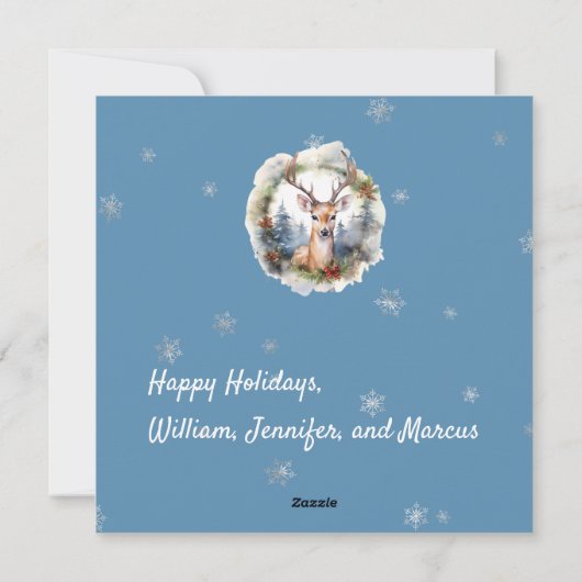 Cartes Pour Fêtes Annuelles Cerf dans le bocal Snowflakes Blue (Dos)