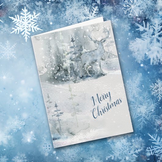 Cartes Pour Fêtes Annuelles Cerf d'aquarelle Abstrait en Noël de forêt