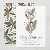 Cartes Pour Fêtes Annuelles Cerf de la forêt de bois rustique aquarelle branch (Devant / Derrière)