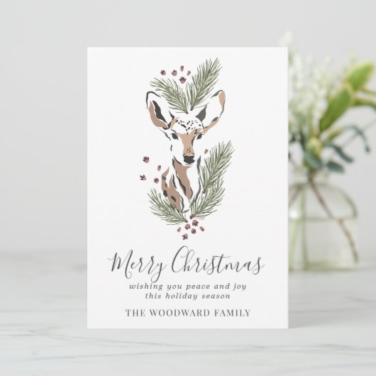 Cartes Pour Fêtes Annuelles Cerf de la forêt de bois rustique aquarelle branch (Debout devant)