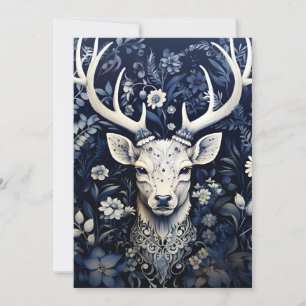 Cartes Pour Fêtes Annuelles Cerf de la forêt enchantée Fleur d'hiver