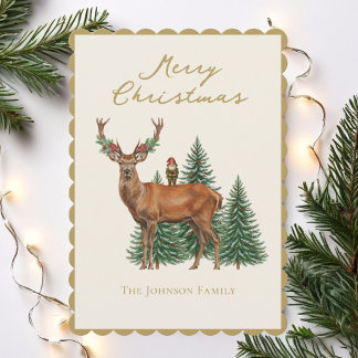 Cartes Pour Fêtes Annuelles Cerf de la Forêt Enchantée Noël
