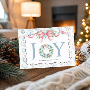 Cartes Pour Fêtes Annuelles Cerf de la forêt fleurie pastel Rose Joy Noël