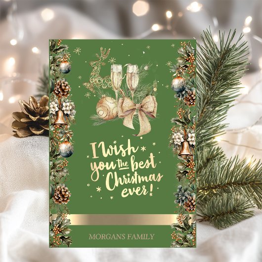 Cartes Pour Fêtes Annuelles Cerf de Noël, Boules, Cloches, Pinecons, Verre à v
