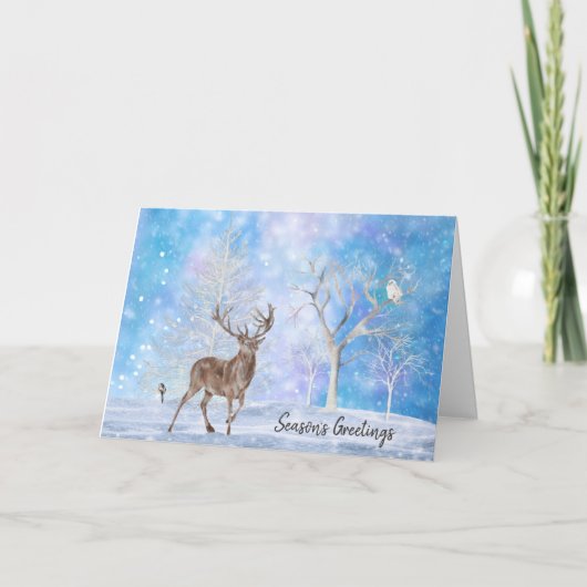 Cartes Pour Fêtes Annuelles Cerf De Noël En Bois D'Hiver (Devant)