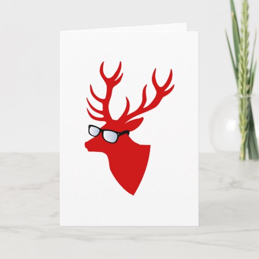 Cartes Pour Fêtes Annuelles Cerf de Noël rouge avec lunettes nerd (Devant)