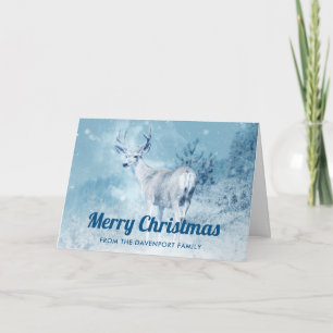 Cartes Pour Fêtes Annuelles Cerf d'hiver avec pins Joyeux Noël