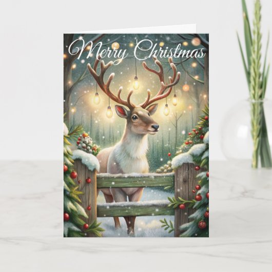 Cartes Pour Fêtes Annuelles Cerf en Noël d'hiver (Devant)