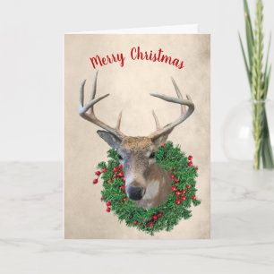 Cartes Pour Fêtes Annuelles Cerf et couronne de Noël