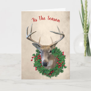 Cartes Pour Fêtes Annuelles Cerf et couronne de Noël