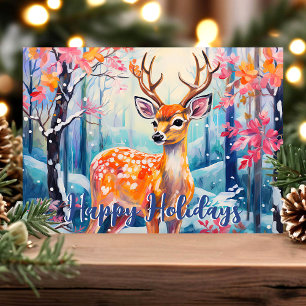 Cartes Pour Fêtes Annuelles Cerf Fantaisiste dans une Forêt Joyeux Noël