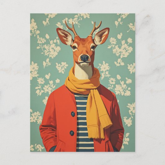 Cartes Pour Fêtes Annuelles Cerf festif en style hiver (Devant)