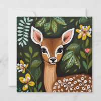 Cerf mignon avec Feuilles et fleurs.