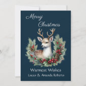 Cartes Pour Fêtes Annuelles Cerf paisible, avec couronne blanche, sur bleu fon (Devant)