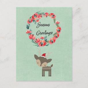 Cartes Pour Fêtes Annuelles Cerf rétro Joyeuses Fêtes avec couronne fleurie