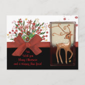 Cartes Pour Fêtes Annuelles Cerf rouge Bow noir blanc (Devant)