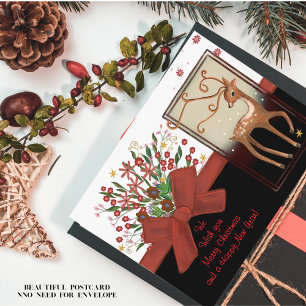 Cartes Pour Fêtes Annuelles Cerf rouge Bow noir blanc