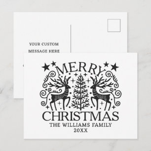 Cartes Pour Fêtes Annuelles Cerf scandinave noir et blanc Joyeux Noël