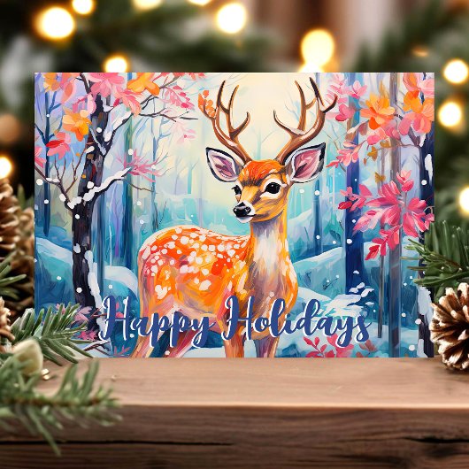 Cartes Pour Fêtes Annuelles Cerf Whimsical en Forêt Noël mou