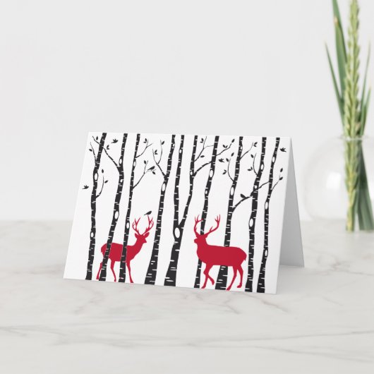 Cartes Pour Fêtes Annuelles Cerfs communs rouges dans la forêt d'arbre de (Devant)