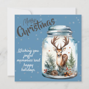 Cartes Pour Fêtes Annuelles Cerfs dans un pot Flocons de neige Bleu