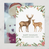 Cartes Pour Fêtes Annuelles Cerfs de fête à l'aquarelle (Devant / Derrière)