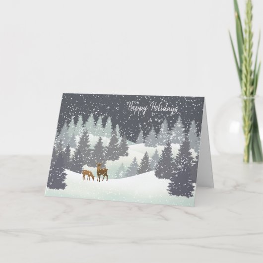 Cartes Pour Fêtes Annuelles Cerfs de Noël et pins d'hiver (Devant)