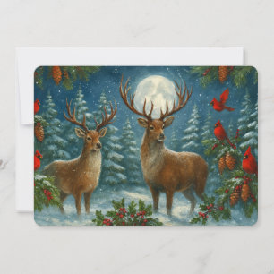 Cartes Pour Fêtes Annuelles Cerfs et cardinaux dans une nuit de Noël au clair
