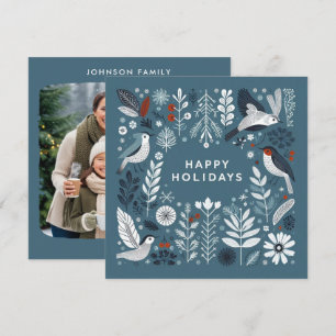 Cartes Pour Fêtes Annuelles Cerfs et rouges-gorges de Noël bleu clair décorati