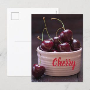 Cartes Pour Fêtes Annuelles Cerises dans un bol rose pour amoureux des fruits