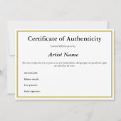 Cartes Pour Fêtes Annuelles Certificat d'authenticité pour les imprimés d'art (Devant)