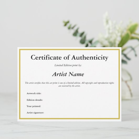Cartes Pour Fêtes Annuelles Certificat d'authenticité pour les imprimés d'art (Debout devant)