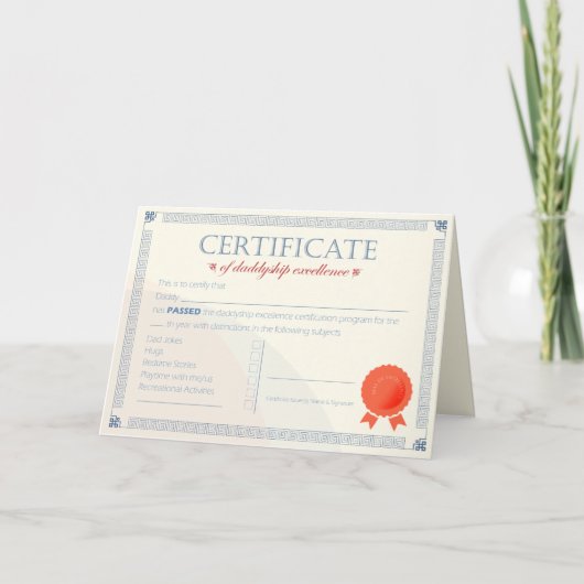 Cartes Pour Fêtes Annuelles Certificat d'excellence en adduction : Approuvé pa (Devant)