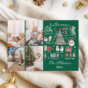 Cartes Pour Fêtes Annuelles C'est la Saison 3 Photo Noël Vert Rétro