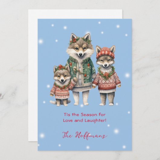 Cartes Pour Fêtes Annuelles C'Est La Saison Animaux De Noël Loups Mignonnes (Devant / Derrière)