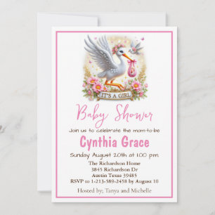 Cartes Pour Fêtes Annuelles C'est une petite fille mignonne cigogne avec bébé