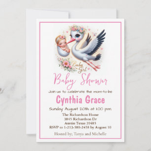 Cartes Pour Fêtes Annuelles C'est une petite fille mignonne cigogne avec bébé