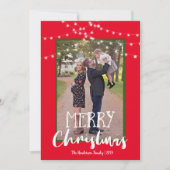 Cartes Pour Fêtes Annuelles Chaîne Lumières Rouge et Vert Photo Joyeux Noël (Devant)