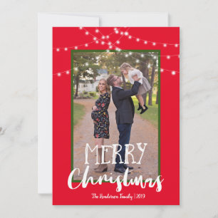 Cartes Pour Fêtes Annuelles Chaîne Lumières Rouge et Vert Photo Joyeux Noël