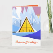 Cartes Pour Fêtes Annuelles Chalet de ski A Frame d'hiver Rétro (Devant)