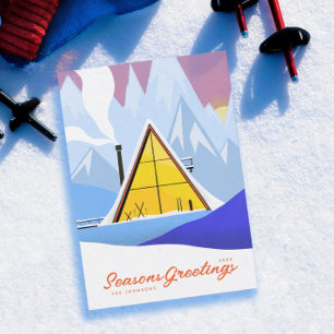Cartes Pour Fêtes Annuelles Chalet de ski A Frame hivernal Rétro