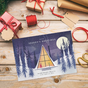 Cartes Pour Fêtes Annuelles Chalet de ski A Frame illustré en hiver