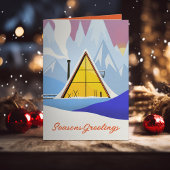 Cartes Pour Fêtes Annuelles Chalet de ski à ossature en A d'hiver Rétro