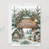 Cartes Pour Fêtes Annuelles Chalet et lapin de forêt | Noël envoûtant (Devant)