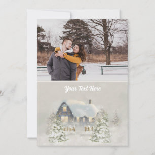 Cartes Pour Fêtes Annuelles Chalet rustique de Noël Solstice d'hiver Forêt de 