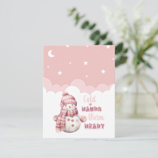 Cartes Pour Fêtes Annuelles Chaleur neige rose 'Coeur chaud des mains froides' (Debout devant)