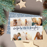 Cartes Pour Fêtes Annuelles Chaleureux désir d'hiver | Collage de photos<br><div class="desc">Notre design festif et élégant de cartes de vacances est la façon parfaite de montrer six de vos photos de famille préférées. Le design comprend des "Chaleureux Souhaits d'hiver" en typographie marine lettrée à la main sur un arrière - plan blanc. Personnalisez avec vos noms et l'année pour un accueil...</div>