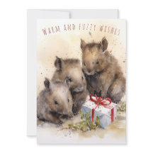 Chaleureux et Fuzzy Wombat Christmas Card