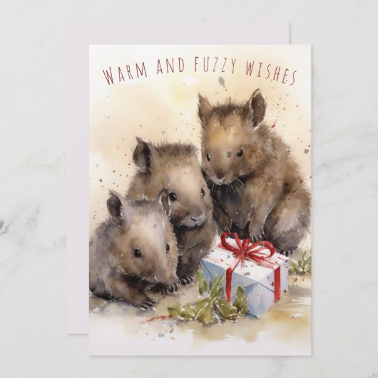 Cartes Pour Fêtes Annuelles Chaleureux et Fuzzy Wombat Christmas Card (Devant / Derrière)