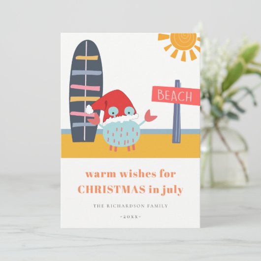 Cartes Pour Fêtes Annuelles Chaleureux Noël en Juillet Plage Sable Crabe (Debout devant)